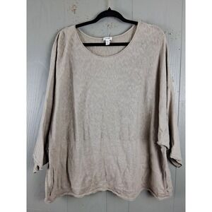 Pure Jill J Jill Linen Blend Boxy Shirt Top 3X Lagenlook Pockets Wide Sleeves